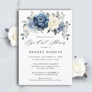 Dusty Blue Navy Champagne Ivory Bridal Shower Invitation