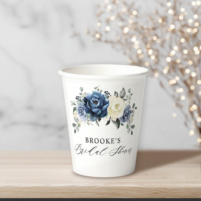 Dusty Blue Navy Champagne Ivory Bridal Shower  Paper Cups (Dusty Blue Navy Champagne Ivory Bridal Shower Paper Cups)