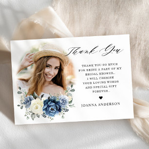 Dusty Blue Navy Champagne Ivory Bridal Shower Thank You Card