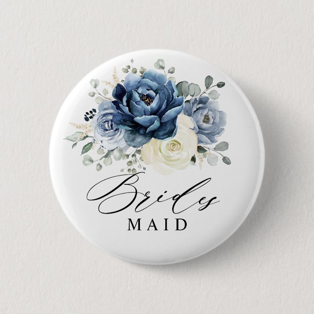 Dusty Blue Navy Champagne Ivory Bridesmaid 6 Cm Round Badge (Front)