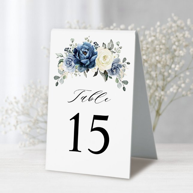 Dusty Blue Navy Champagne Ivory Floral (Dusty Blue Navy Champagne Ivory Floral Table Number )
