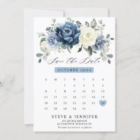 Dusty Blue Navy Champagne Ivory Floral calendar Sa