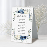 Dusty Blue Navy Champagne Ivory Floral Table Tent<br><div class="desc">Dusty blue floral wedding table seating chart featuring elegant bouquet of navy blue, royal blue , white , gold, champagne ivory, blush colour rose , ranunculus flower buds and sage green eucalyptus leaves and elegant watercolor bouquet. Please contact me for any help in customisation or if you need any other...</div>