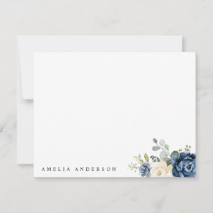Dusty Blue Navy Champagne Ivory Floral Wedding Card