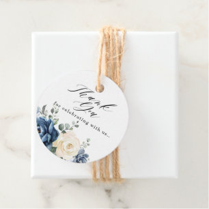 Dusty Blue Navy Champagne Ivory Floral Wedding Fav Favour Tags