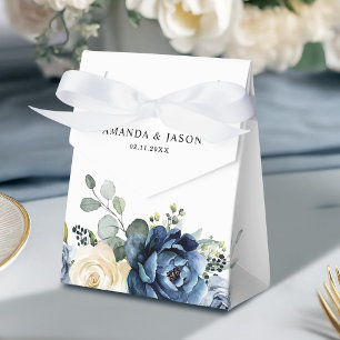 Dusty Blue Navy Champagne Ivory Floral Wedding Favour Box