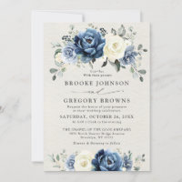 Dusty Blue Navy Champagne Ivory Floral Wedding In