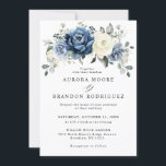 Dusty Blue Navy Champagne Ivory Floral Wedding Inv Invitation<br><div class="desc">Dusty blue floral wedding Invitation featuring elegant bouquet of navy blue, royal blue , white , gold, champagne ivory, blush colour rose , ranunculus flower buds and sage green eucalyptus leaves and elegant watercolor bouquet. Please contact me for any help in customisation or if you need any other product with...</div>