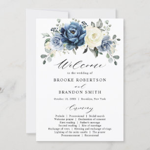 Dusty Blue Navy Champagne Ivory Floral Wedding Invitation