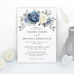 Dusty Blue Navy Champagne Ivory Floral Wedding Invitation<br><div class="desc">Dusty blue floral wedding Invitation featuring elegant bouquet of navy blue, royal blue , white , gold, champagne ivory, blush colour rose , ranunculus flower buds and sage green eucalyptus leaves and elegant watercolor bouquet. Please contact me for any help in customisation or if you need any other product with...</div>