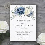 Dusty Blue Navy Champagne Ivory Floral Wedding Invitation<br><div class="desc">Dusty blue floral wedding Invitation featuring elegant bouquet of navy blue, royal blue , white , gold, champagne ivory, blush colour rose , ranunculus flower buds and sage green eucalyptus leaves and elegant watercolor bouquet. Please contact me for any help in customisation or if you need any other product with...</div>