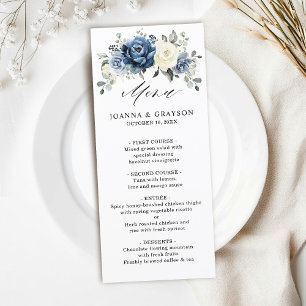 Dusty Blue Navy Champagne Ivory Floral Wedding Menu