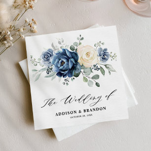 Dusty Blue Navy Champagne Ivory Floral Wedding Napkin