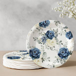 Dusty Blue Navy Champagne Ivory Floral Wedding Pap Paper Plate<br><div class="desc">Dusty blue floral wedding paper plate featuring elegant bouquet of navy blue, royal blue , white , gold, champagne ivory, blush colour rose , ranunculus flower buds and sage green eucalyptus leaves and elegant watercolor bouquet. Please contact me for any help in customisation or if you need any other product...</div>