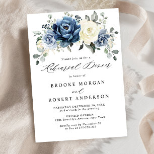 Dusty Blue Navy Champagne Ivory Rehearsal Dinner Invitation