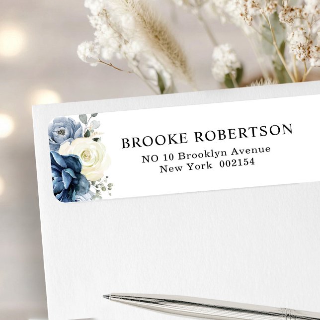 Dusty Blue Navy Champagne Ivory Return Address Label (Dusty Blue Navy Champagne Ivory Return Address Label)