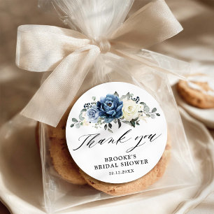 Dusty Blue Navy Champagne Ivory Thank you Classic  Round Sticker