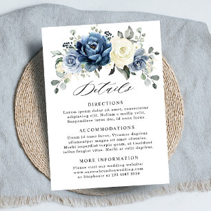 Dusty Blue Navy Champagne Ivory Wedding Details Enclosure Card