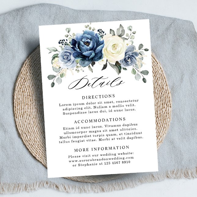 Dusty Blue Navy Champagne Ivory Wedding Details Enclosure Card (Dusty Blue Navy Champagne Ivory Wedding Details Enclosure Card)