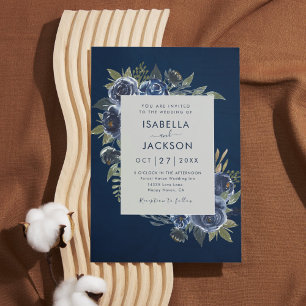 Dusty Blue Navy Champagne Ivory Wedding  Invitation