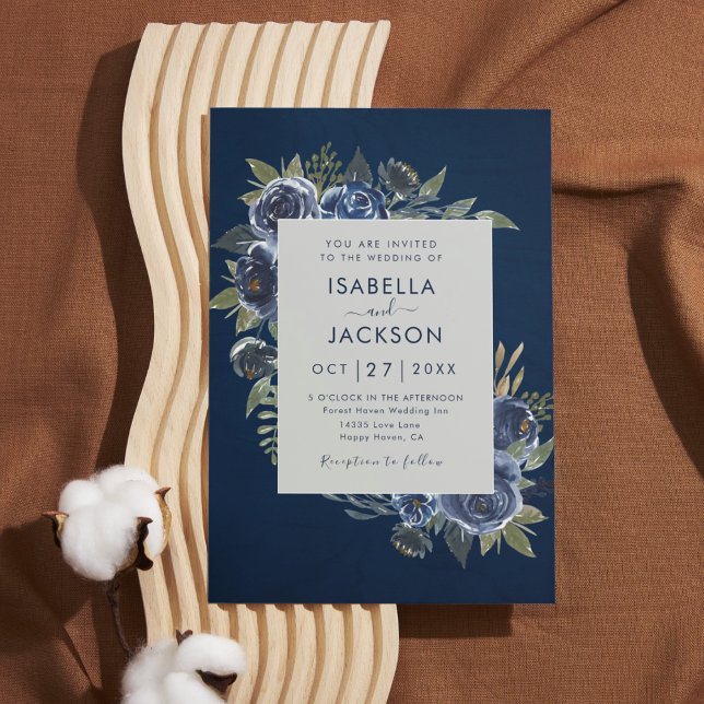 Dusty Blue Navy Champagne Ivory Wedding  Invitation (Creator Uploaded)