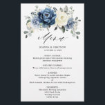 Dusty Blue Navy Champagne Ivory Wedding Menu<br><div class="desc">Dusty blue floral wedding menu featuring elegant bouquet of navy blue, royal blue , white , gold, champagne ivory, blush colour rose , ranunculus flower buds and sage green eucalyptus leaves and elegant watercolor bouquet. Please contact me for any help in customisation or if you need any other product with...</div>