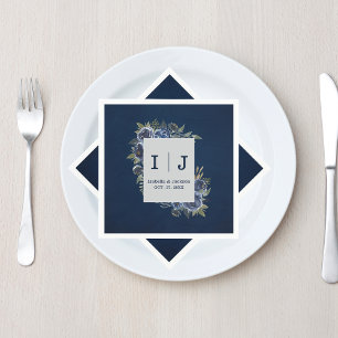 Dusty Blue Navy Champagne Ivory Wedding Napkin