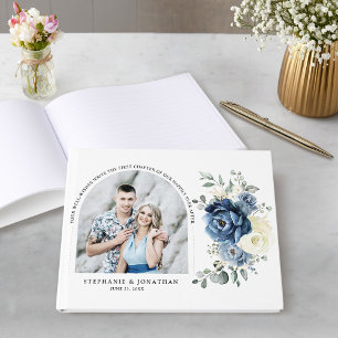 Dusty Blue Navy Champagne Ivory  Wedding Photo Guest Book