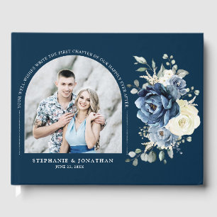 Dusty Blue Navy Champagne Ivory  Wedding Photo Guest Book