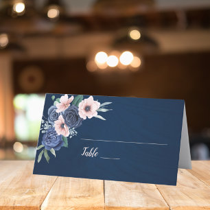 Dusty Blue Navy Champagne Ivory Wedding  Place Card