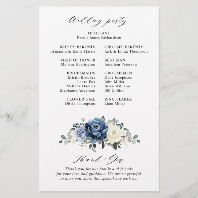 Dusty Blue Navy Champagne Ivory Wedding Program (Back)