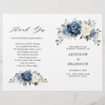 Dusty Blue Navy Champagne Ivory Wedding Program<br><div class="desc">Dusty blue floral folded wedding program featuring elegant bouquet of navy blue, royal blue , white , gold, champagne ivory, blush colour rose , ranunculus flower buds and sage green eucalyptus leaves and elegant watercolor bouquet. Please contact me for any help in customisation or if you need any other product...</div>