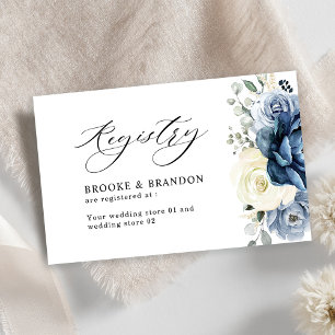 Dusty Blue Navy Champagne Ivory Wedding Registry Enclosure Card