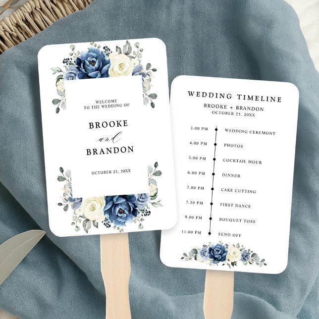 Dusty Blue Navy Champagne Ivory wedding Timeline Hand Fan (Dusty Blue Navy Champagne Ivory wedding Timeline Hand Fan)