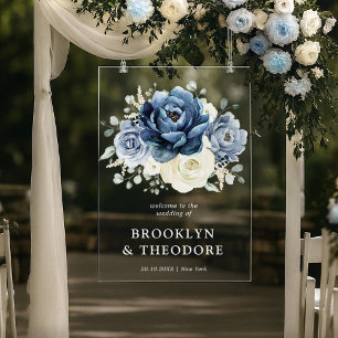 Dusty Blue Navy Champagne Ivory Wedding Welcome Acrylic Sign