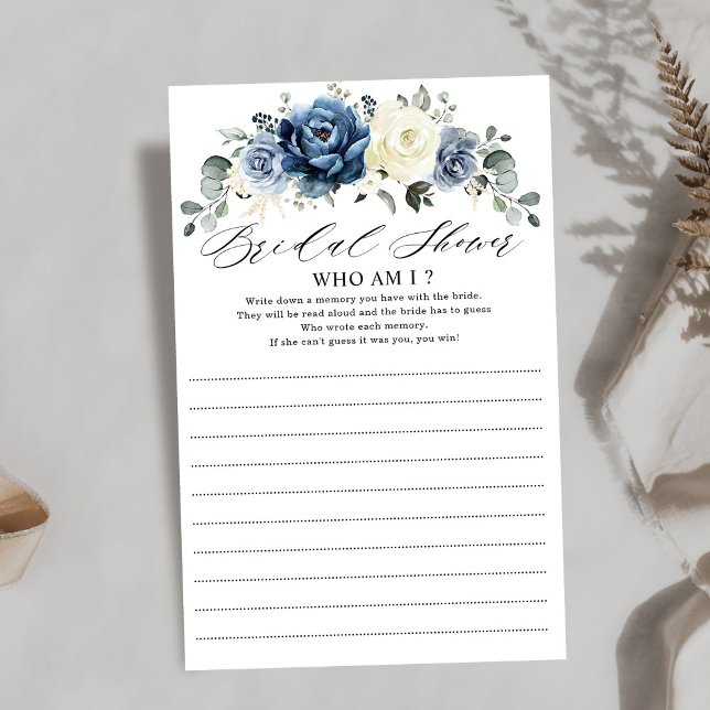 Dusty Blue Navy Champagne Ivory Who Am I Game      (Dusty Blue Navy Champagne Ivory Bridal Shower Who Am I Game )
