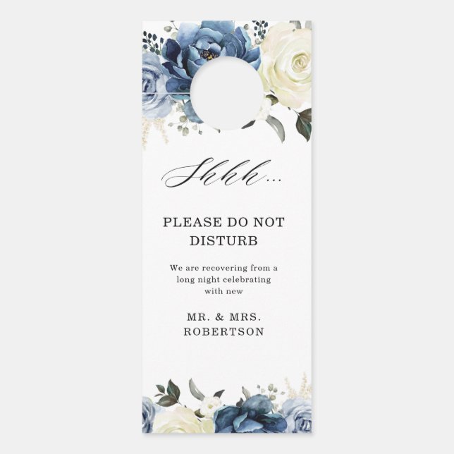Dusty Blue Navy Champagne Wedding Do Not Disturb  Door Hanger (Front)