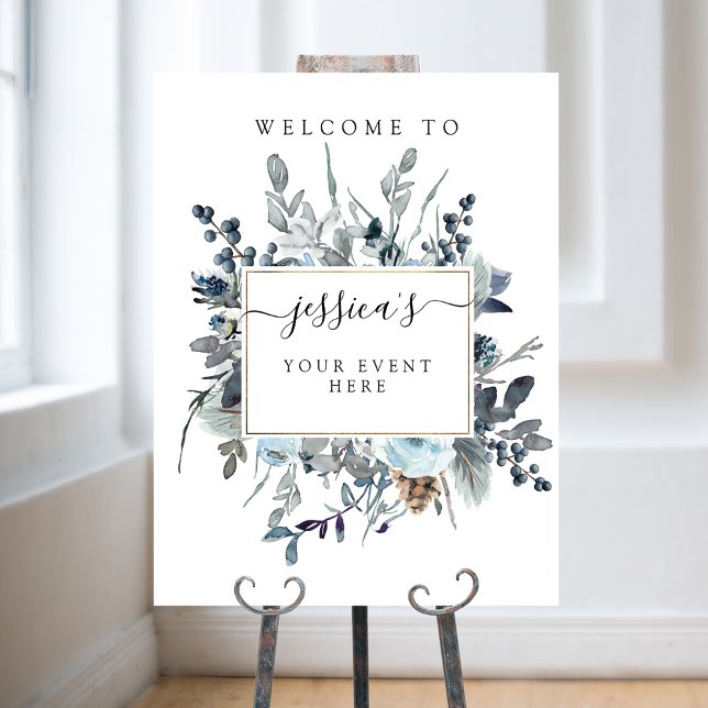 Dusty Blue Navy Floral Any Event Welcome Sign (Creator Uploaded)
