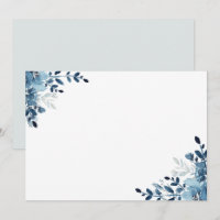 Dusty Blue Navy Floral Blank Card