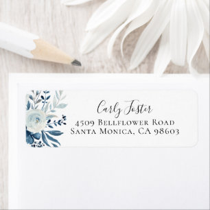 Dusty Blue Navy Floral Return Address Label