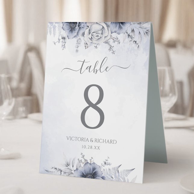 Dusty Blue Navy Floral Wedding Table Number (Creator Uploaded)