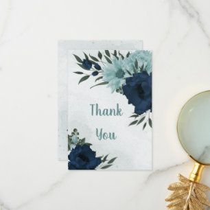Dusty blue &navy flowers botanical thank you card
