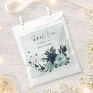 Dusty blue navy flowers botanical wedding favour bag