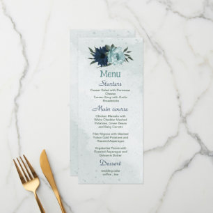 Dusty blue &navy flowers botanical wedding menu