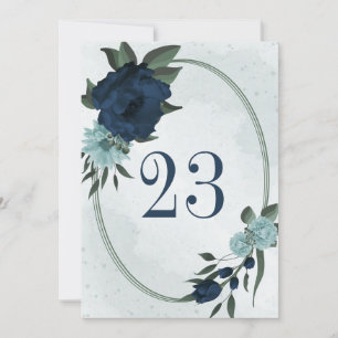 Dusty blue &navy flowers geometric table number