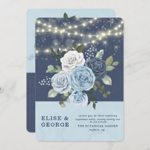 Dusty Blue Navy Peony Country Lights Wedding Invitation