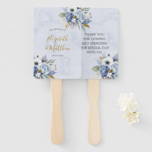 Dusty Blue Navy Watercolor Chic Peony Wedding Hand Hand Fan