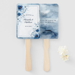 Dusty Blue & Navy Watercolor Floral Wedding Hand Fan