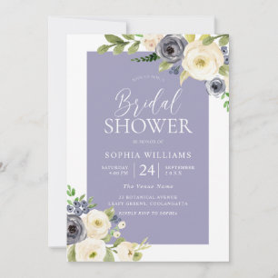 Dusty Blue Navy & White Floral Bridal Shower Invitation