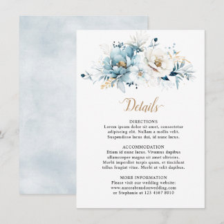 Dusty Blue Navy White Ivory Gold Floral Wedding Enclosure Card